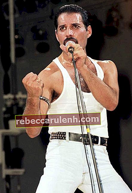 Фредди Меркьюри во время выступления на сцене 80-х