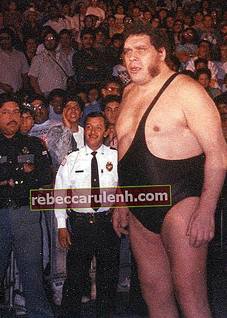 Андре Гигант сфотографирован во время прогулки к рингу в конце 1980-х годов.