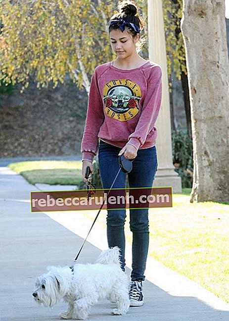Эмбер Монтана выгуливает собаку Элвиса в декабре 2015 года.