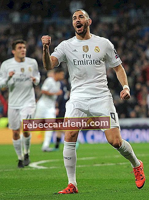 Karim Benzema célèbre un but contre Malmo FF le 8 décembre 2015 à Madrid, Espagne