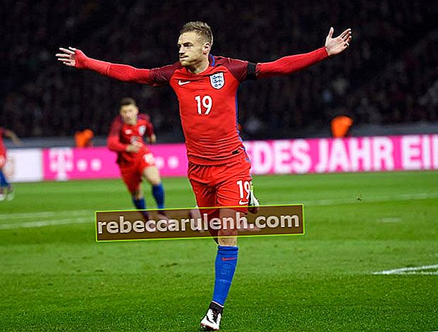 Jamie Vardy célèbre son premier but pour l'Angleterre le 26 mars 2016 contre l'Allemagne