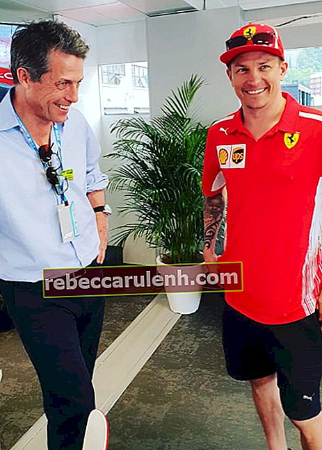 Kimi Räikkönen et l'acteur britannique Hugh Grant en marge du GP de Monaco en mai 2018