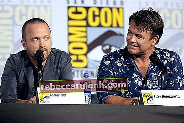 Luke (à droite) vu avec Aaron Paul au Comic-Con de San Diego 2019 pour Westworld