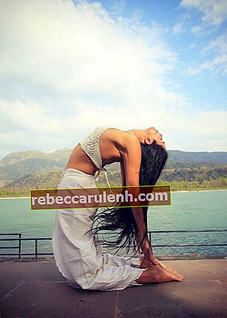 Ira Trivedi come si vede in una foto scattata mentre esegue il suo yoga in uno sfondo panoramico nel dicembre 2019