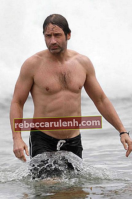 Дейвид Духовни без риза на плажа в Малибу през юли 2010 г.