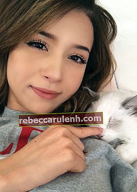 Pokimane dans un selfie Instagram avec son chat comme vu en juillet 2018