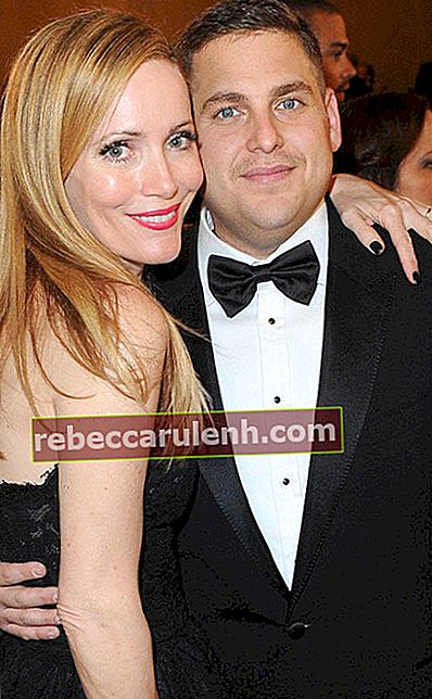 Leslie Mann with Jonah Hill at Golden Globes 2014.